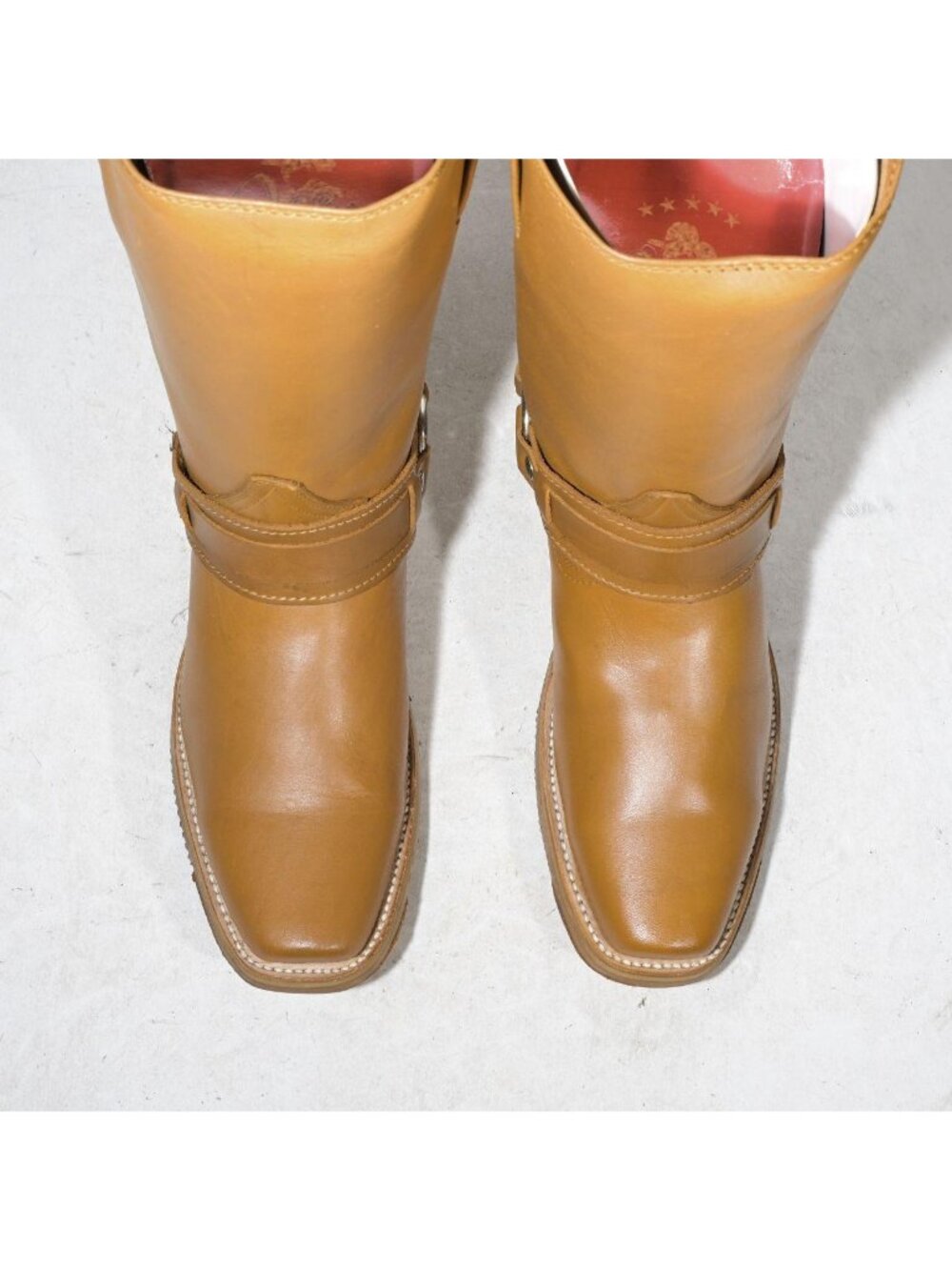 Vintage Tan Leather Harness Boots Square Toe Deadstock Men's Size 9 Joe Boots - Picture 5 of 6